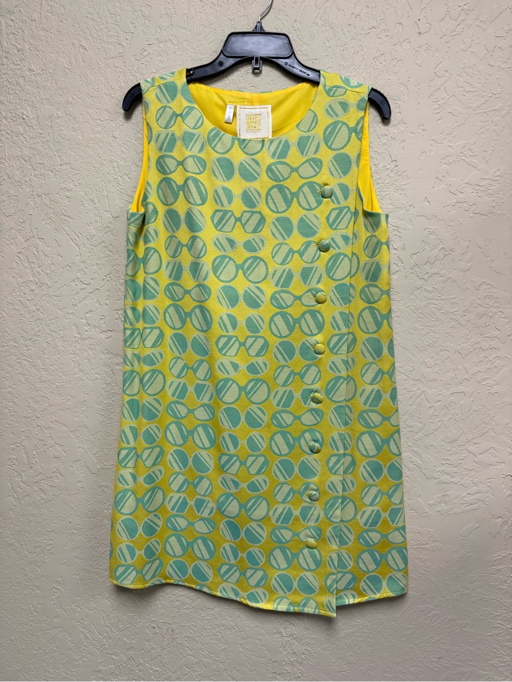 Emily Mccarthy Sleeveless Yellow and Mint Patterned Shift Dress